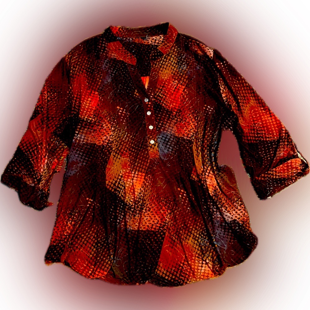 NY Collection Gorgeous Colorful Mosaic Print Blouse